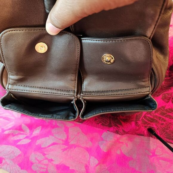 Charter Club Classics Medium Brown Leather Sling Backpack Purse with Drawstring. main image 4